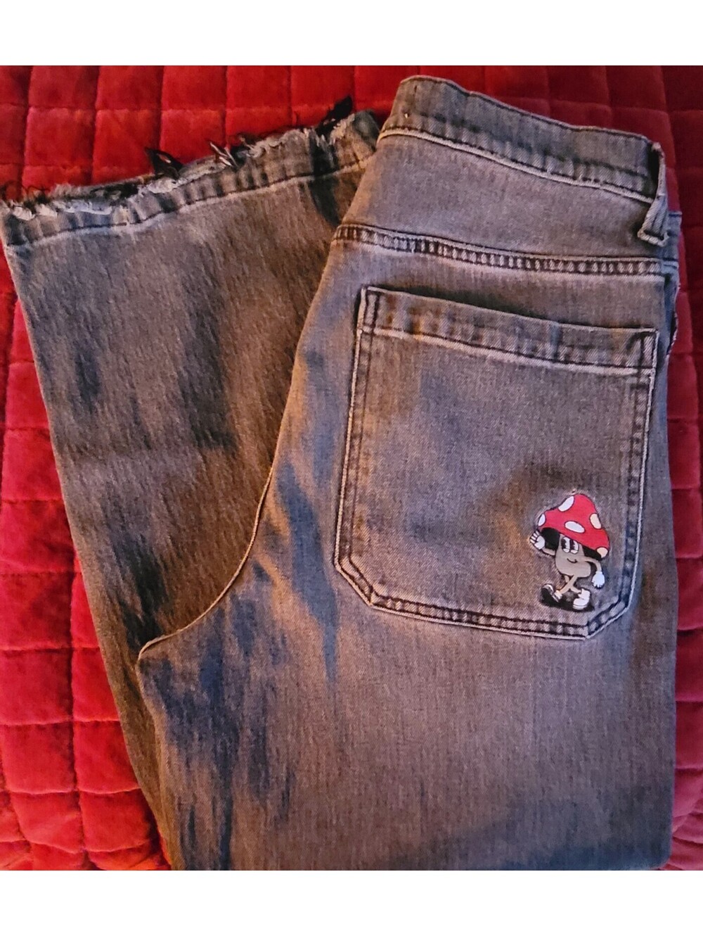 Hollister Super Baggy Gray Jeans with Mushroom Patch, Size W32 L30